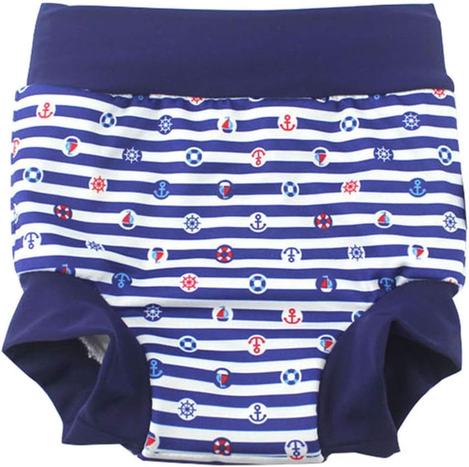 Leideur Baby Swim Nappies for Kids Cover Diaper High-Waisted Swimming Shorts (2-3 Years, Navy Stripe) - Image 2